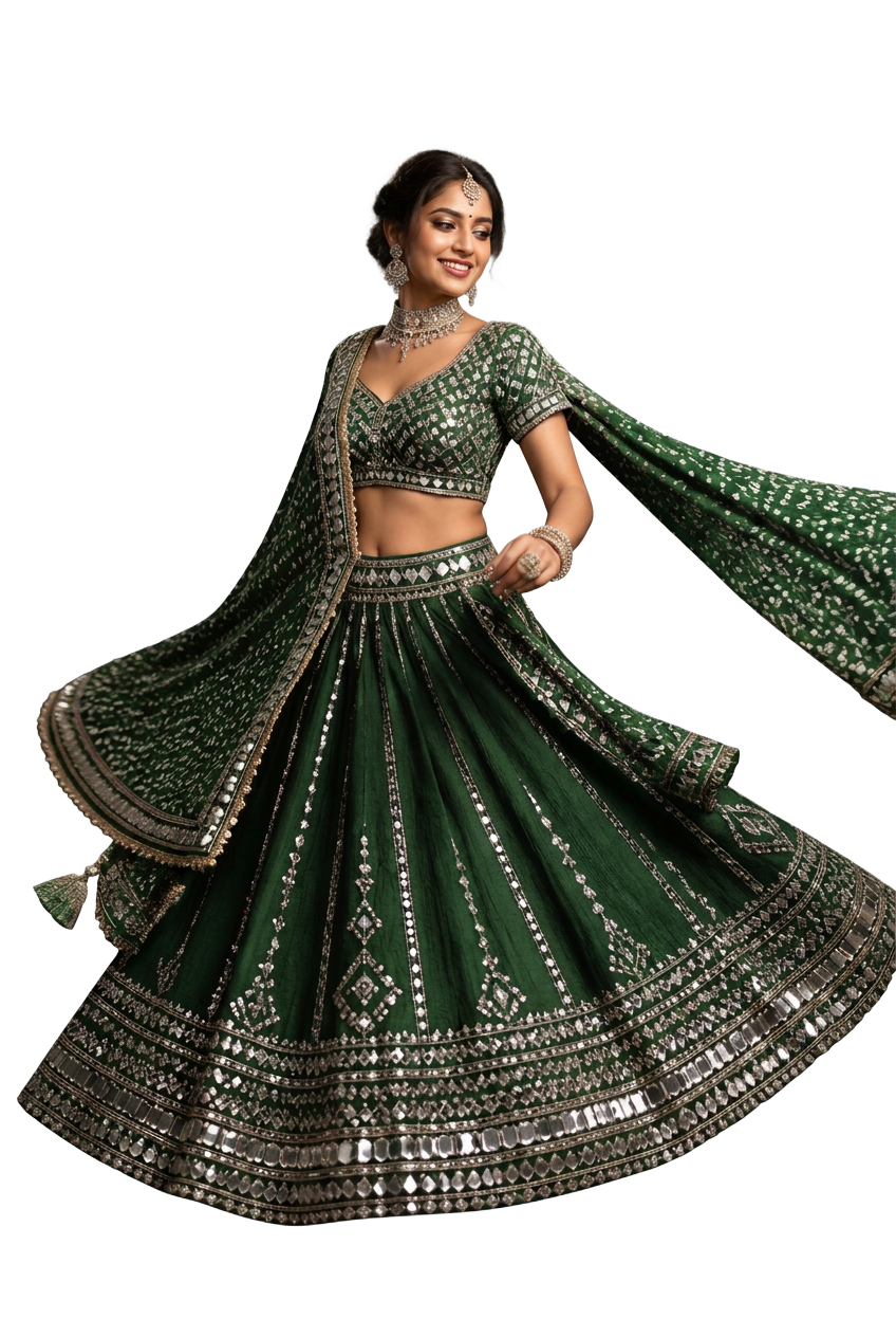 Vann Bandhani custom ghaghra choli on display