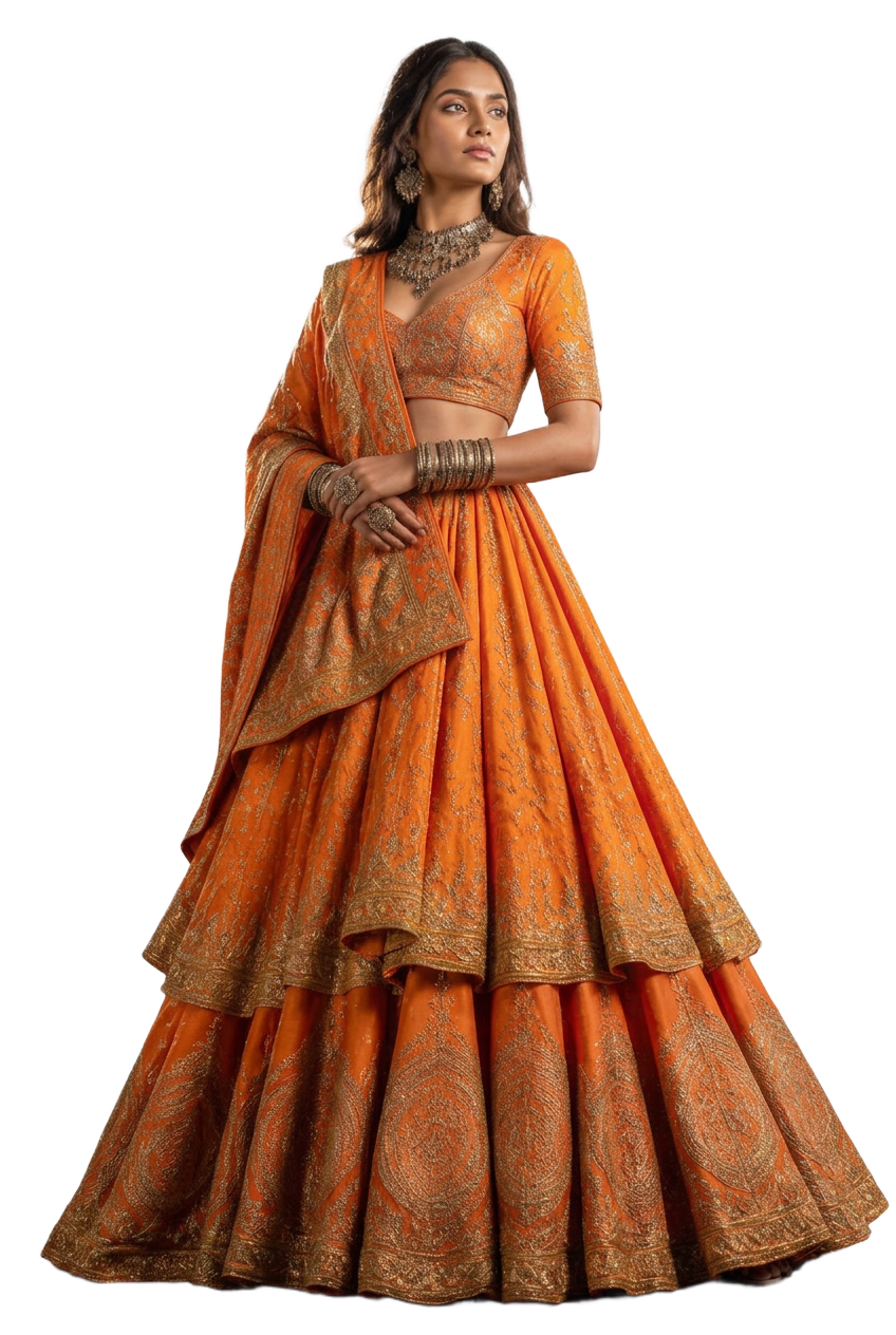 Kesar Zari custom ghaghra choli on display